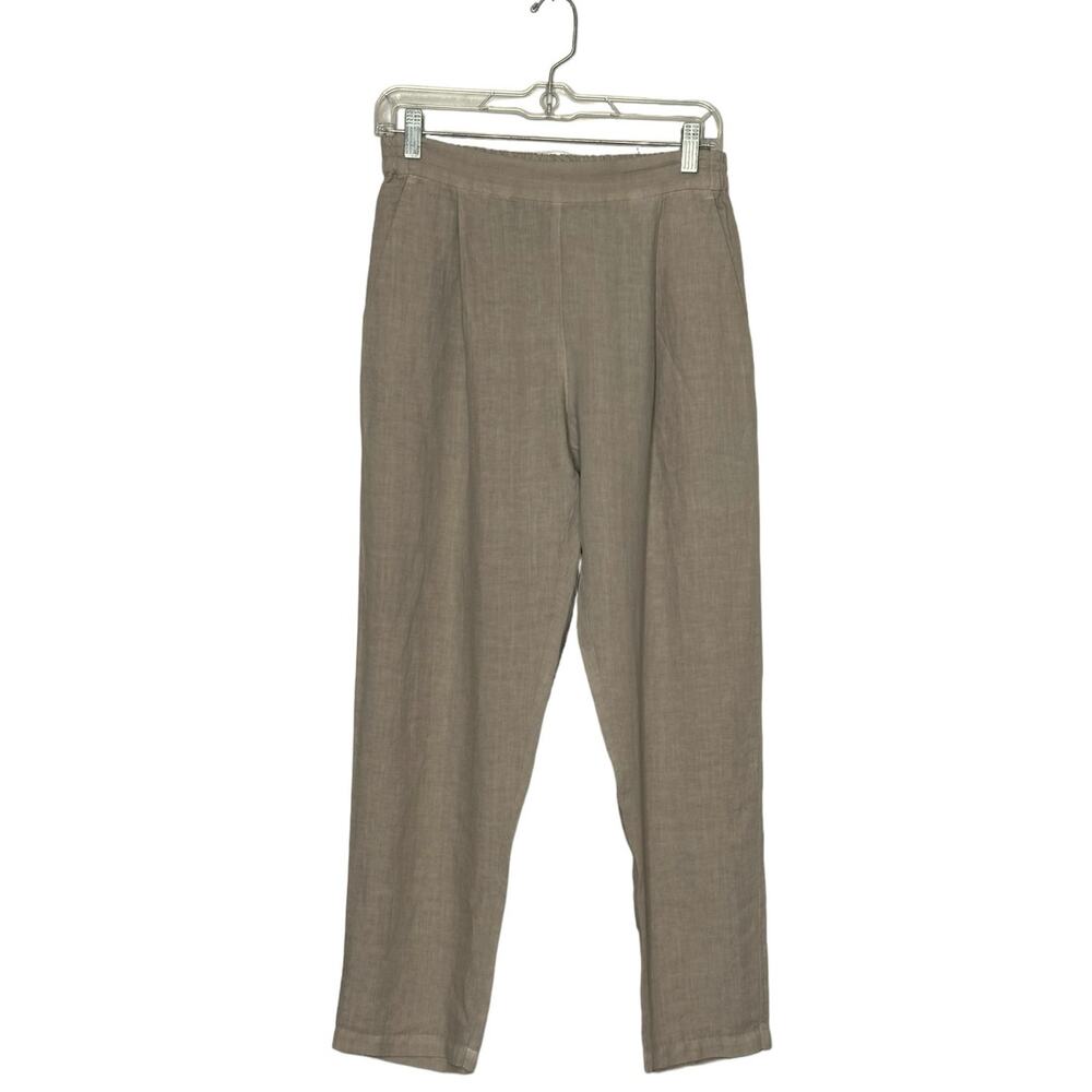 120 Lino beige linen pull on pants size 42 -  Small